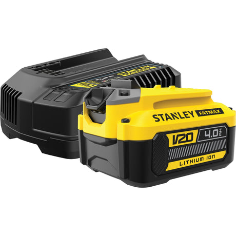Stanley fatmax v20 18v startsæt oplader (gul sort, oplader (2a) og batteri (4.0ah) inkluderet)