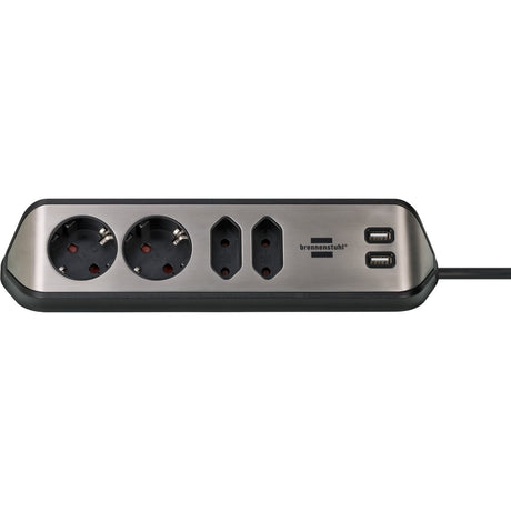 Brennerstuhl ®estilo hjørne tilslutningsboks med USB-opladningsfunktion 4-vejs 2x beskyttelsesstik 2x euro sølv sort