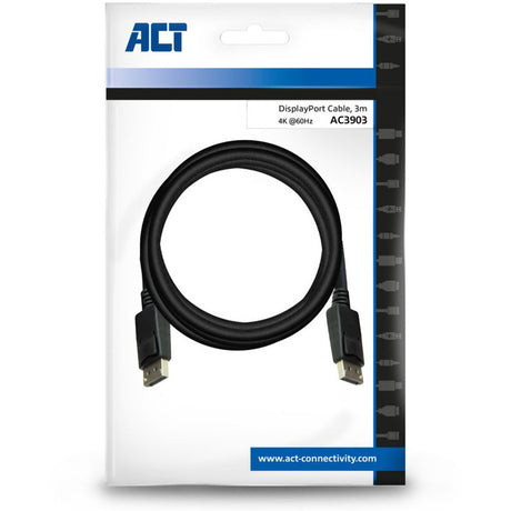 Act tilslutning 3 meter display port kabel han - han (sort)