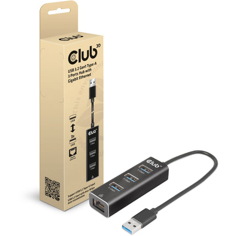 Club 3D USB-A 3.2 Gen1, 3-ports hub med Gigabit Ethernet-dockingstation (sort)