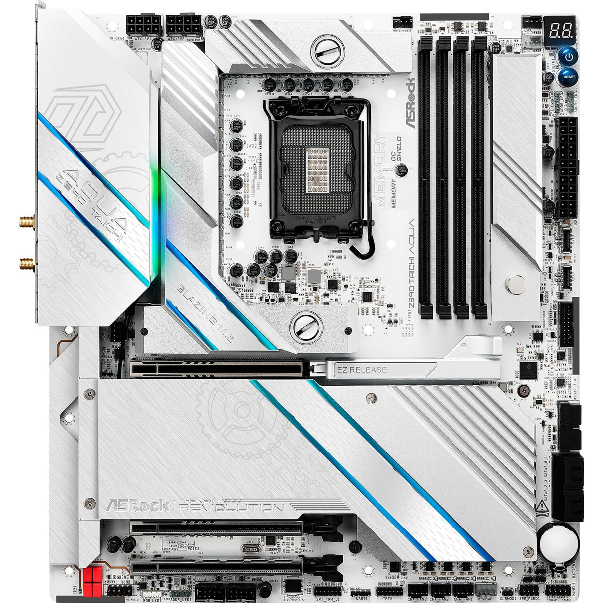 Asrock Z890 Taichi Aqua Socket 1851 bundkort (sort, RAID, 10GB-LAN, 5GB-LAN, Wi-Fi 7, BT, Sound, E-ATX)