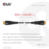Club 3d hdmi hybrid aoc kabel 8k60hz 4k120hz, 100 m kabel (sort)