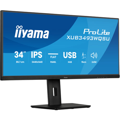 Iiyama prolite xub3493wqsu-b6 34 ultrabred skærm (sort (mat), 2x HDMI, skærmport, 2x USB-A, USB-B, 2x USB-C)