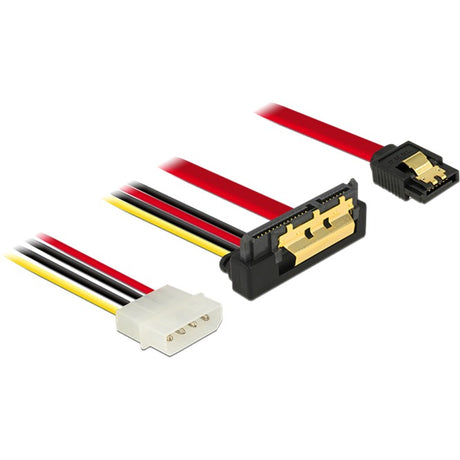 Delock sata 7 pin + molex 4 pin strømstik > sata 22 pin retvinklet adapter (sort rød)