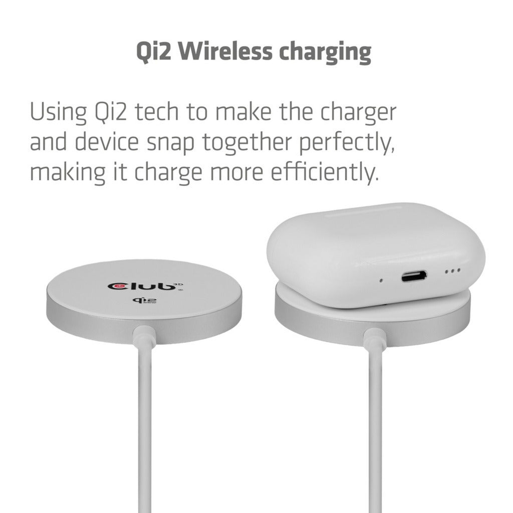 Club 3d cac-3026 qi2 25w draadloze oplader (wit, qi-gecertificeerd, magsafe-compatibel, magnetisch pad)