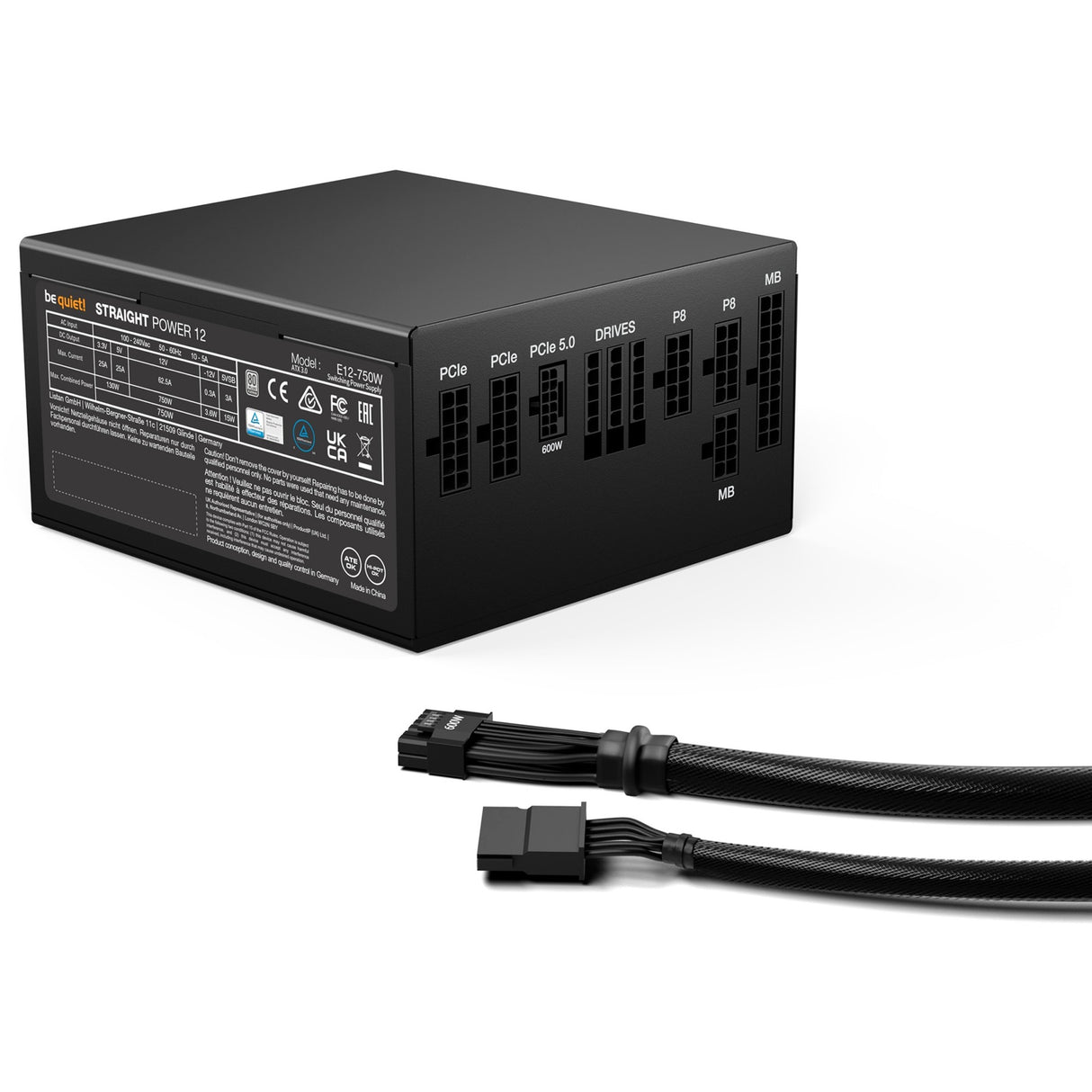 Vær stille! straight power 12 platinum modulær 750 watt strømforsyning (sort, 1x 12v-2x6, 4x pcie)