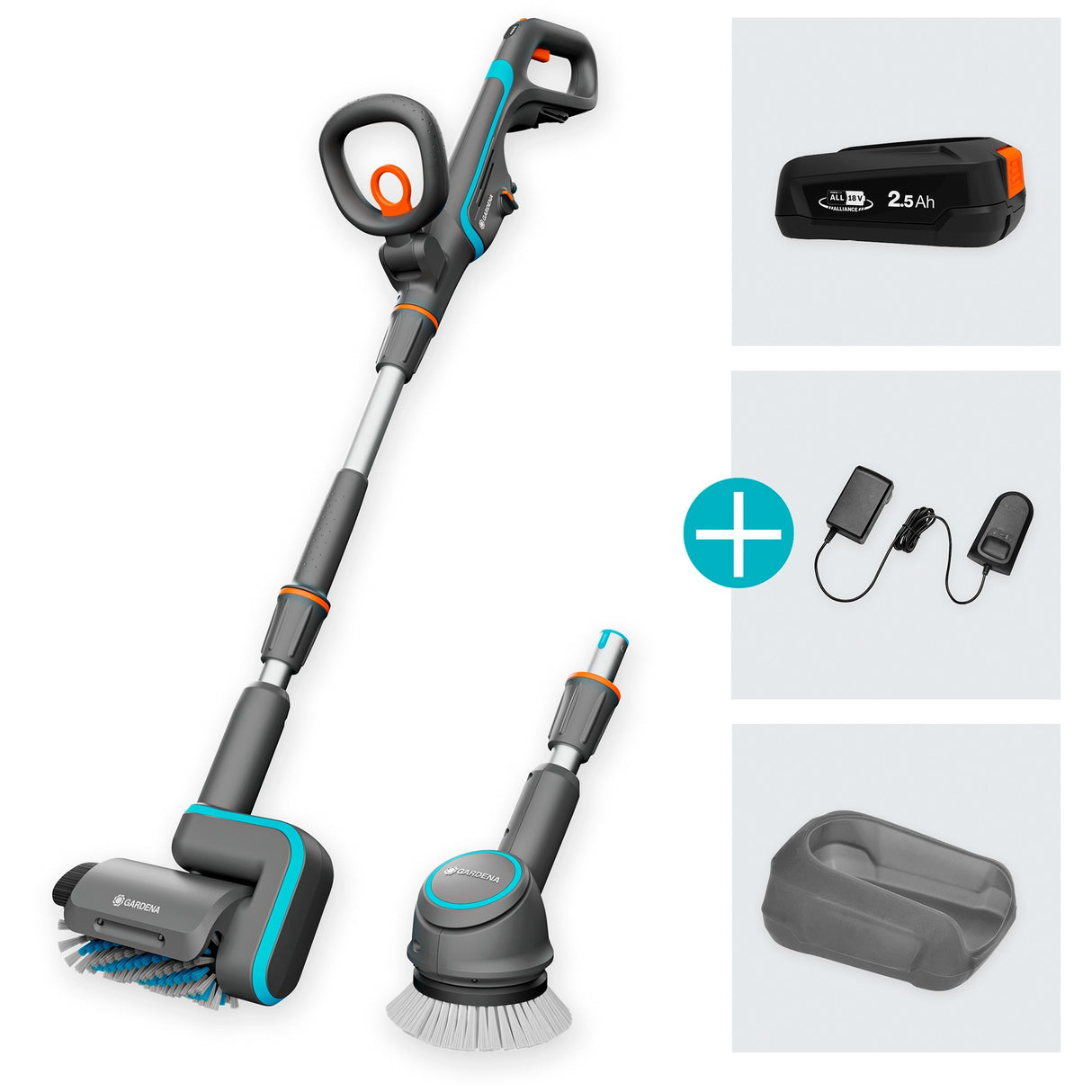 Gardena akku multi-cleaner aquabrush universal 04 18v p4a sæt gulvrens (grå turkis, 14842-20)
