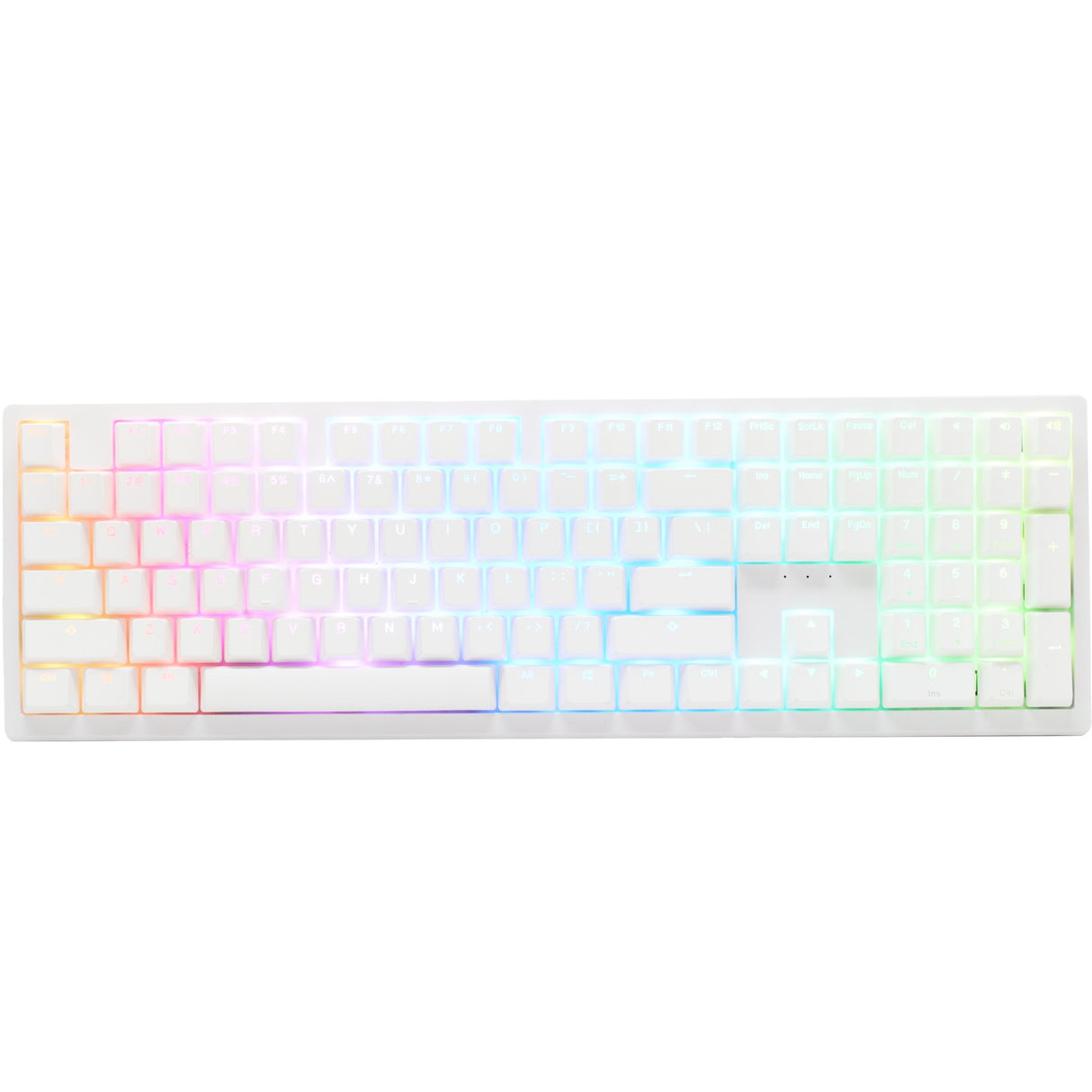 Ducky zero 6108 pure white rgb mekanisk gaming-tastatur (hvid, us-layout (qwerty), cherry mx2a blue, 100%, rgb-lysdioder, double-shot pbt, hot swap, 2,4ghz | bluetooth | usb-c)