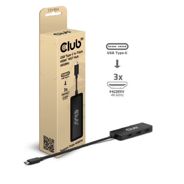 Club 3D USB-C til Triple HDMI MST Hub 4K60Hz Adapter (sort)
