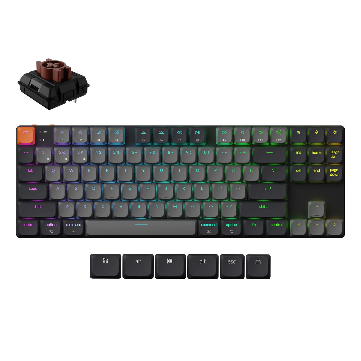 Keychron k1 qmk-b3, tastatur (sort, us-layout, milk pom brown, 80%, rgb lysdioder, abs keycap, usb-c | bluetooth 5.2)