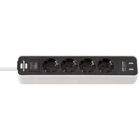 Brennerstuhl ecolor strømskinne 4-vejs med 2 USB-A opladningsporte 5V 2,10A, 10,5W (stik med USB-A og switch og 1,5 m kabel)