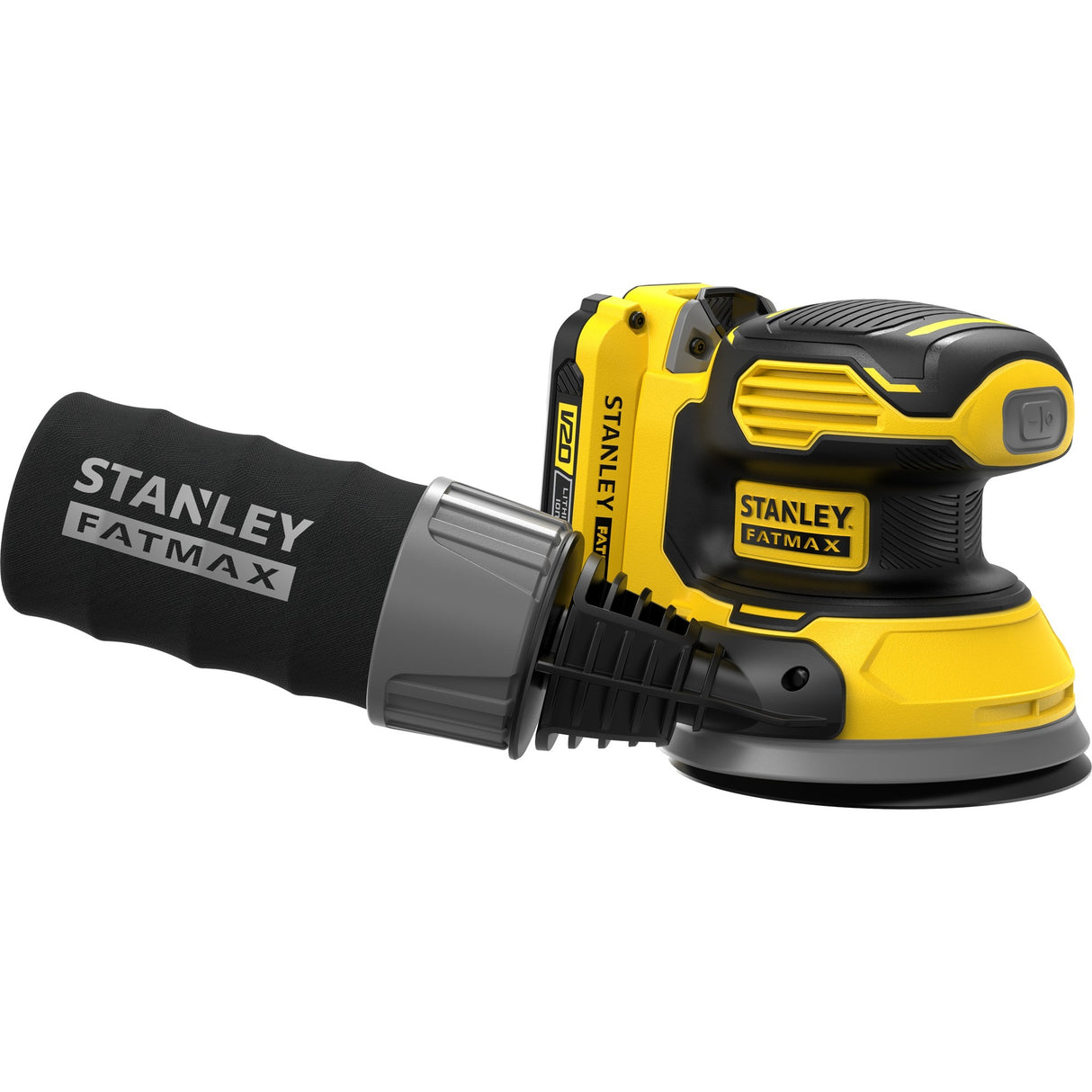 Stanley fatmax v20 18v excentersliber (gul sort, blød taske, batteri (2,0ah) og oplader (2a) inkluderet)