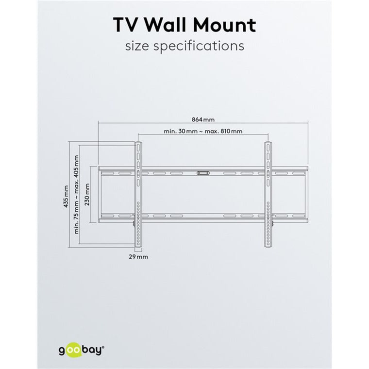 Goobay TV-vægbeslag fast 43 - 100 tommer (109 - 254 cm), max. 70 kg vægmontering (sort)