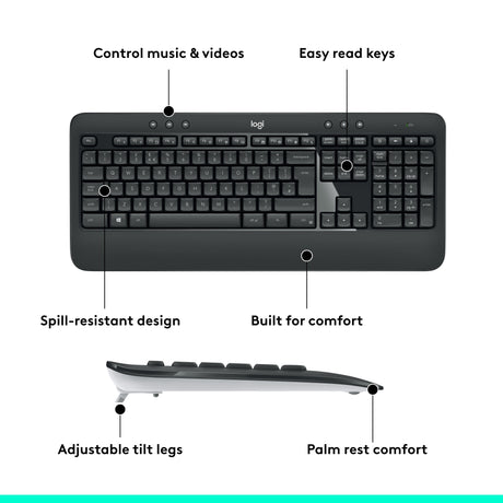 Logitech trådløst tastatur og mus sæt mk540 qwerty