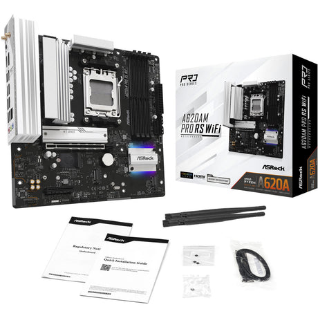 Asrock A620AM Pro RS WiFi Socket AM5 bundkort (RAID, 2,5 GB-LAN, WLAN, BT, Lyd, µATX)