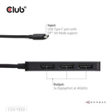 Club 3D USB-C til Triple DisplayPort MST Hub (sort, 4K60Hz)