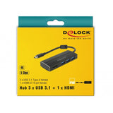 Delock USB-C 3.1 > 3x USB-A 3.0-hub + HDMI USB-hub (sort, 0,15 meter, 4k)