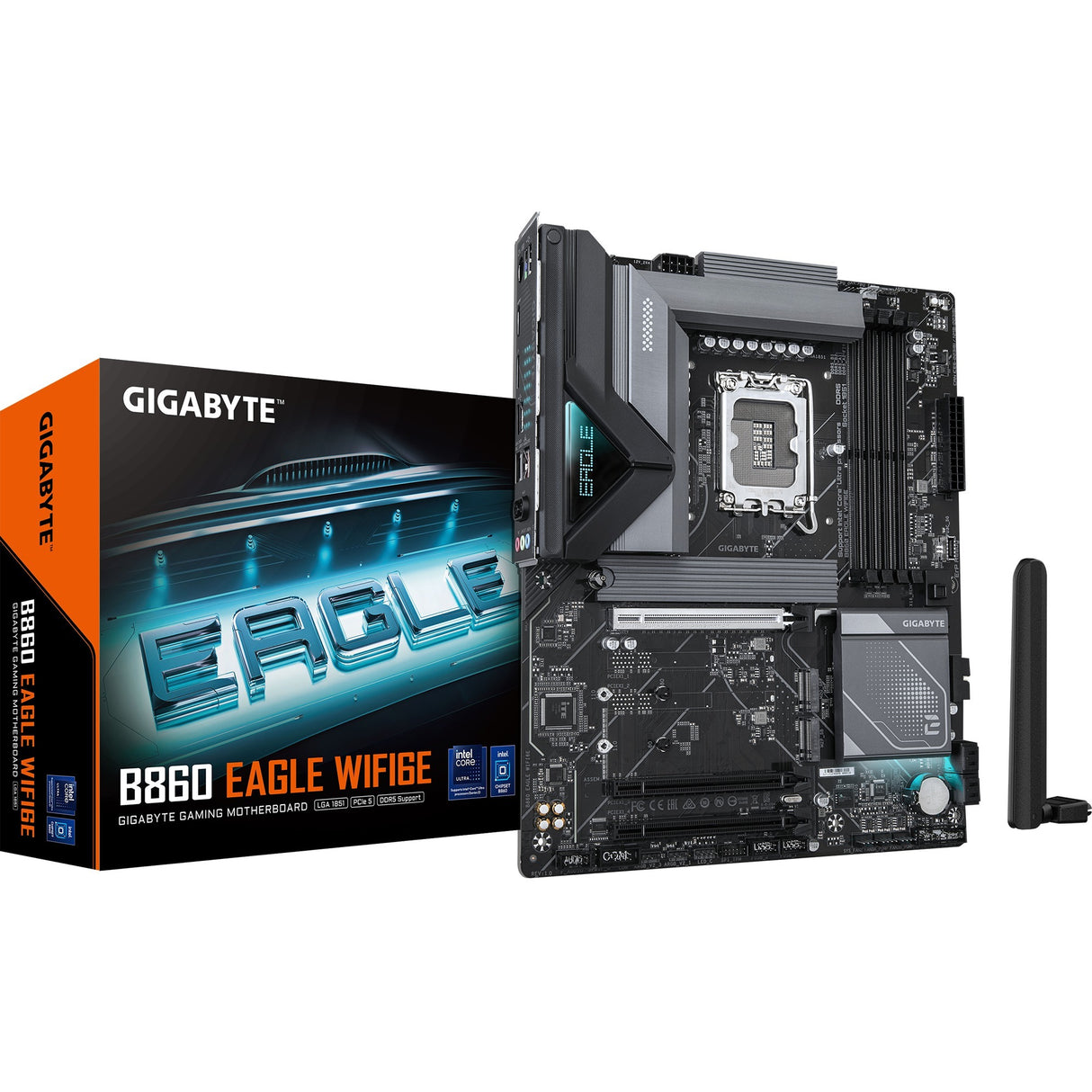 Gigabyte B860 Eagle WiFi 6E Socket 1851 bundkort (RAID, 2,5 GB LAN, WiFi 6E, BT, lyd, ATX)
