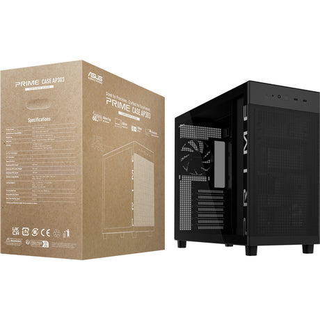 Asus Prime Ap303 - Midi Tower-hus i hærdet glaspanel (sort | 2x USB-A | 1x USB-C | hærdet glas)