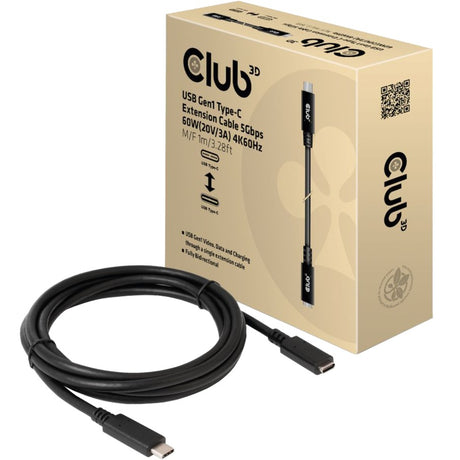 Club 3D USB-C gen 1 forlængerkabel (sort, 1 meter, 5 GBP s, 60 watt)