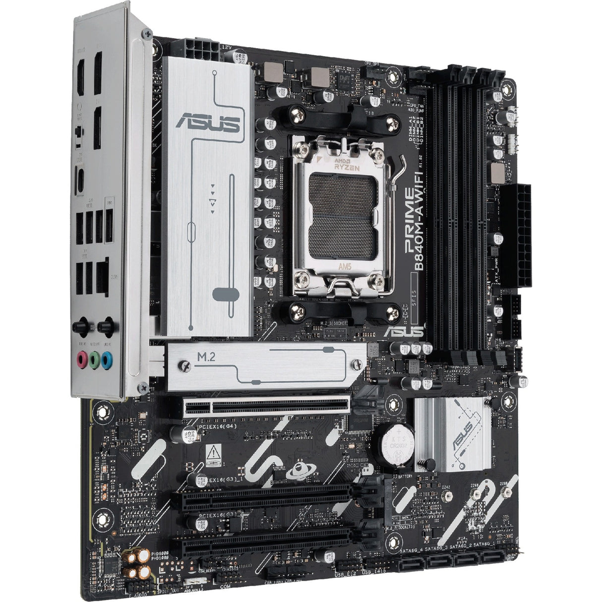 Asus Prime B840m-A Wi-Fi Socket AM5 bundkort (2,5 GB-LAN, Wi-Fi 6e, BT, lyd, µATX)