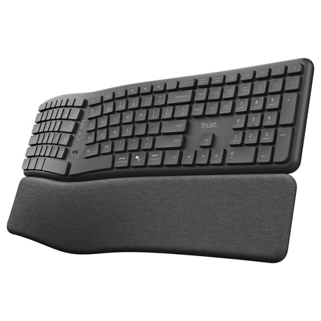 Trust Keyra ergonomisk trådløst tastatur (sort, amerikansk layout (QWERTY), 100 %, 2,4 GHz USB | Bluetooth)