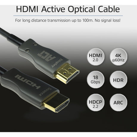 Act tilslutning hdmi premium 4k aktivt optisk kabel v2.0 hdmi-a han - hdmi-a han, 10 meter kabel (sort)
