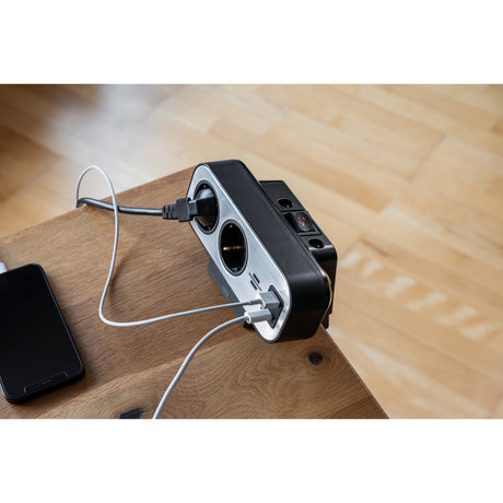 Brennerstuhl brennerstuhl®estilo duplex-stik, 1x USB C, 1x USB A, 10x sikkerhedsstik, sølvsort - 1153580200