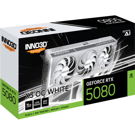 Inno3d n50803-16d7x-17605211 geforce rtx 5080 x3 oc hvid, atx, 16 gb, gddr7, 256-bit, pcie 5, 360w