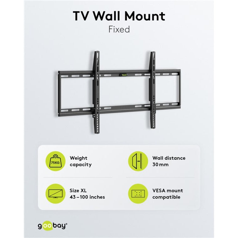 Goobay TV-vægbeslag fast 43 - 100 tommer (109 - 254 cm), max. 70 kg vægmontering (sort)
