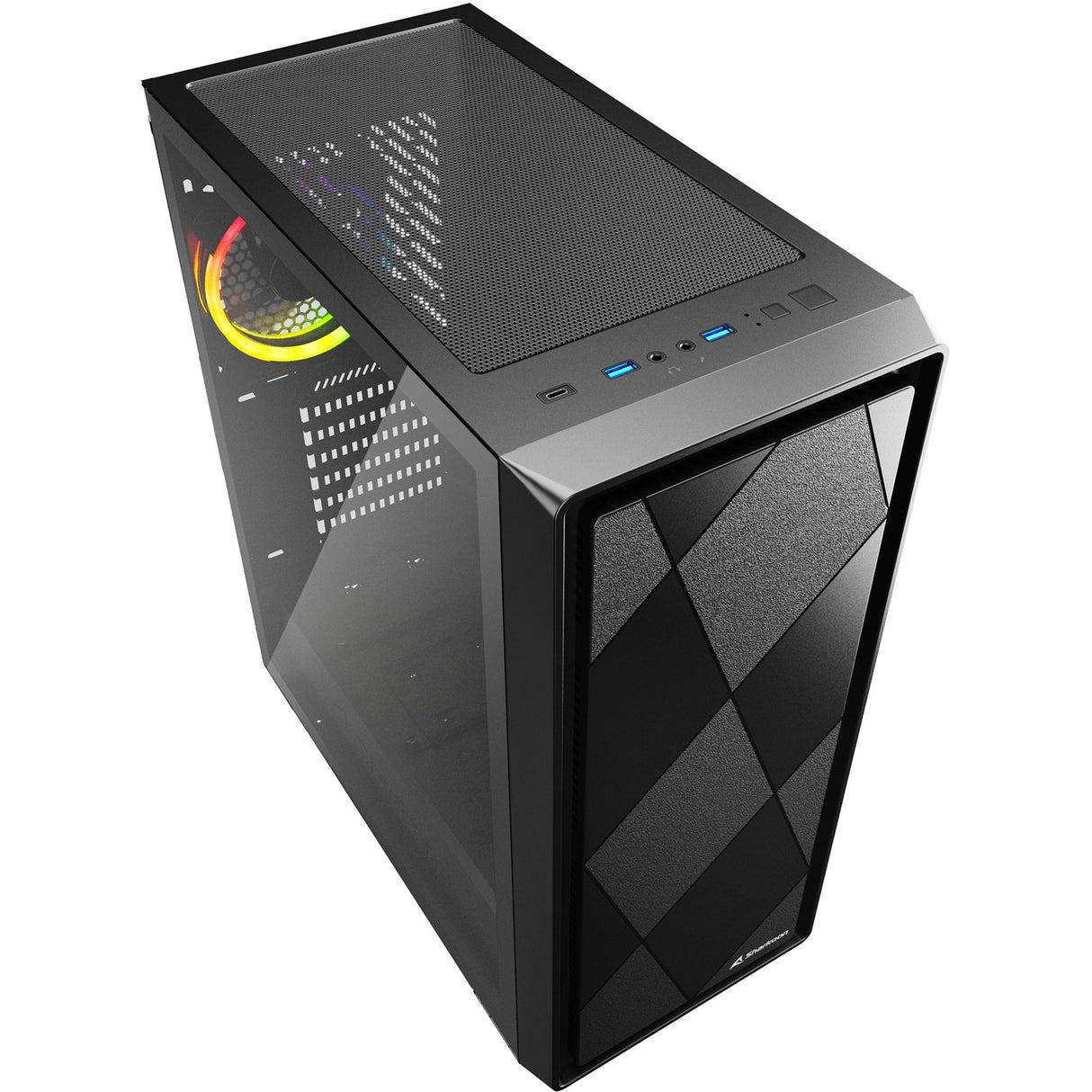 Sharkoon vs8 rgb sort midi tårnhus (sort | 2x usb-a | 1x usb-c | rgb | hærdet glas)