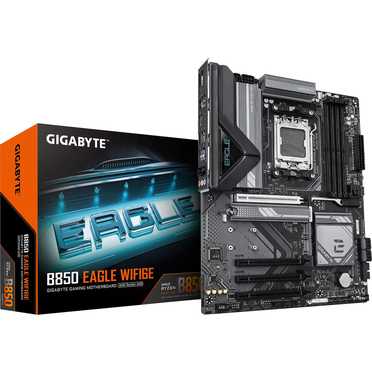 Gigabyte B850 Eagle WiFi6E Socket AM5 bundkort (sort grå, RAID, GB-LAN, WiFi 6e, BT, lyd, ATX)