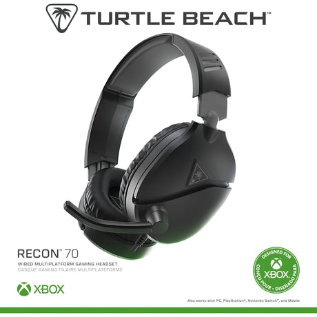 Turtle beach ear force recon 70x sort (2024) over-ear gaming headset (sort, xbox series x|s, xbox one, ps4, ps5, switch, pc, mobil)