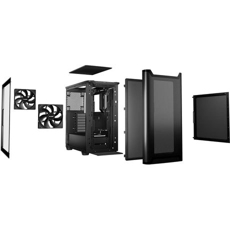 Vær stille! pure base 501 luftstrømsvindue midi tårnhus (sort | 2x USB-A | 1x USB-C | hærdet glas)