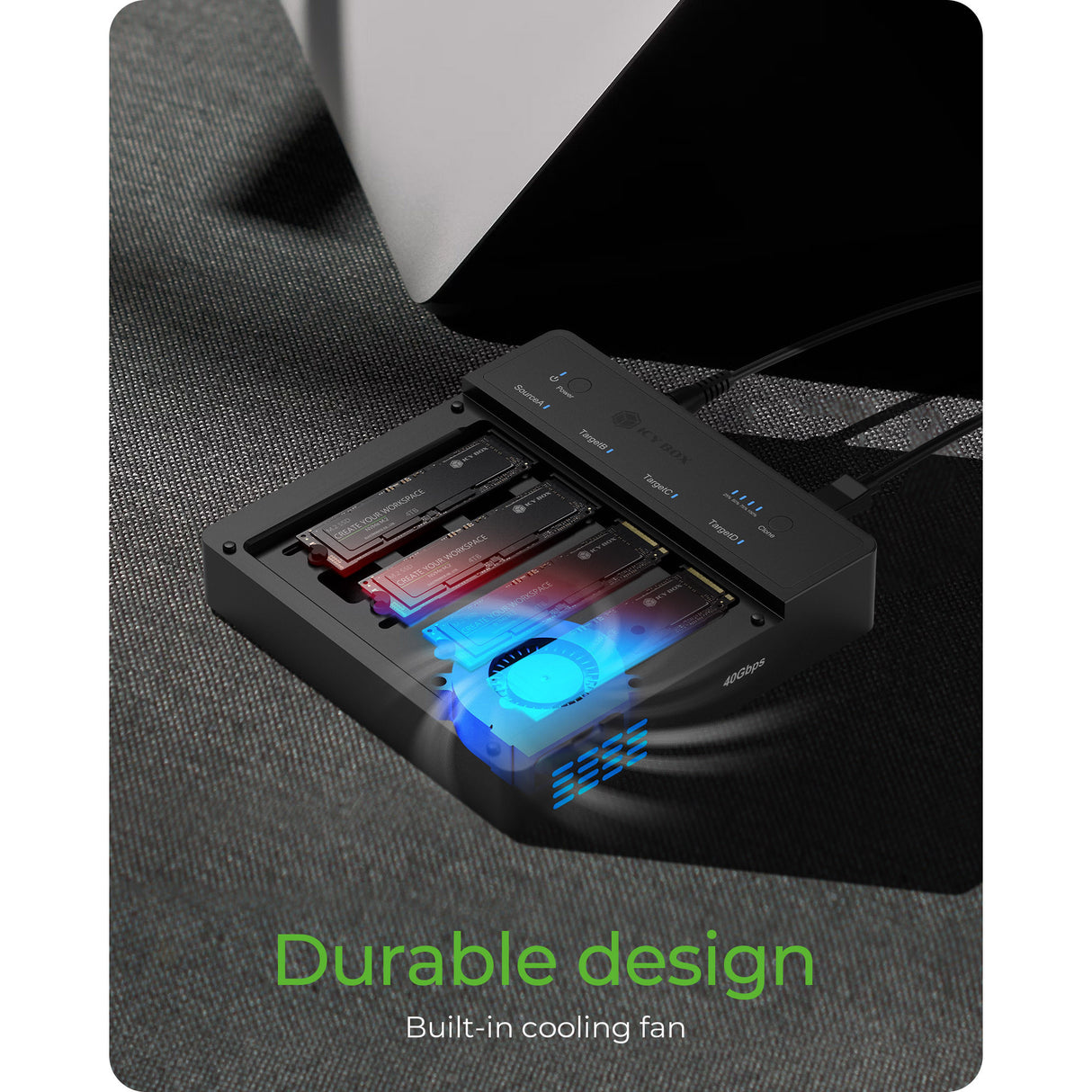 Icy box ib-4013mcl-c4 4-bay USB4® duplikator (1:3 kloner) dockingstation (sort)