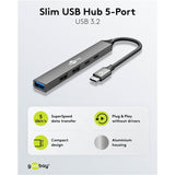 Goobay slim USB-hub med 5 porte, USB-C til USB-C USB-A, 5 Gbit s (lysegrå)