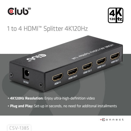 Club 3D HDMI splitter 1x > 4x HDMI 4K 120Hz (sort)