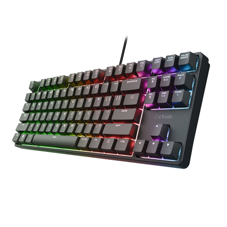 Trust GXT 864 Cada Compact Mechanical TKL Gaming Keyboard (sort, amerikansk layout (Qwerty), Huano Brown, RGB)