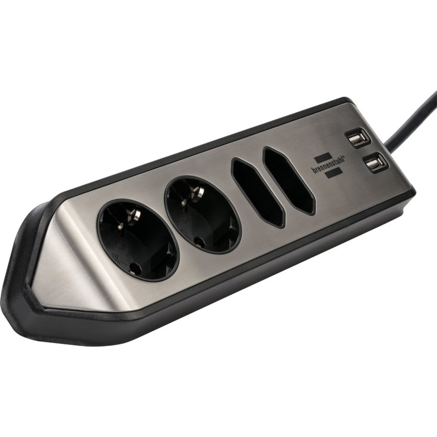 Brennerstuhl ®estilo hjørne tilslutningsboks med USB-opladningsfunktion 4-vejs 2x beskyttelsesstik 2x euro sølv sort