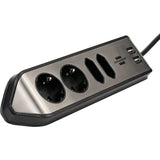 Brennerstuhl ®estilo hjørne tilslutningsboks med USB-opladningsfunktion 4-vejs 2x beskyttelsesstik 2x euro sølv sort