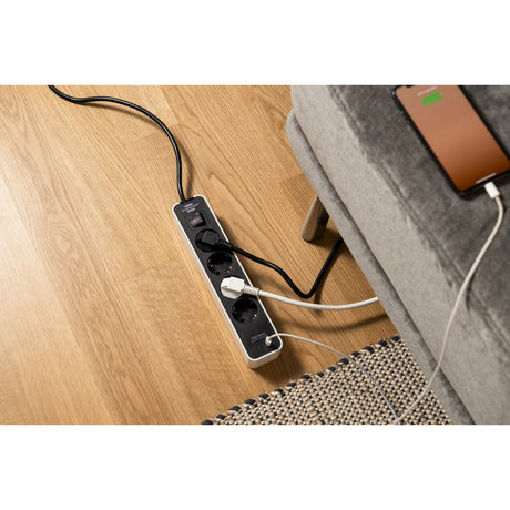 Brennerstuhl ecolor strømskinne med 2 USB-C ladestik | 4-fold | hvid sort | 1,5m h05vv-f 3g1,5 - 1153240126