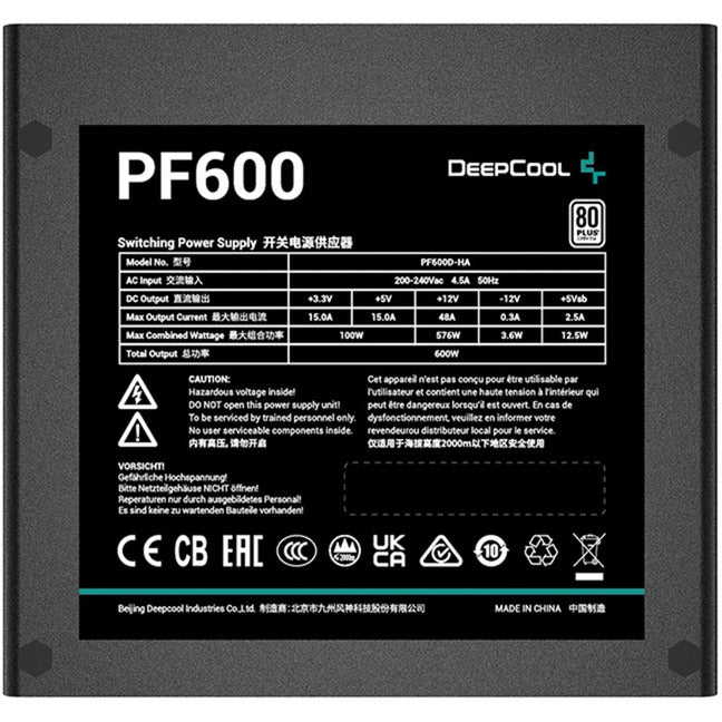 Deepcool pf600 600 watt strømforsyning (sort, 4x pcie)