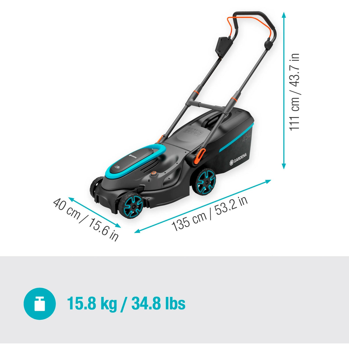 Gardena powermax 37 36v p4a klar til brug - batteri plæneklipper - 37 cm - inkl. 2 batterier