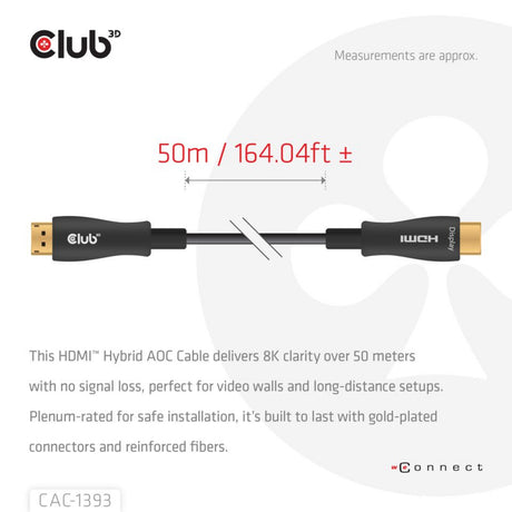 Club 3D HDMI Hybrid AOC-kabel 8K60Hz 4K120Hz 50m (sort)