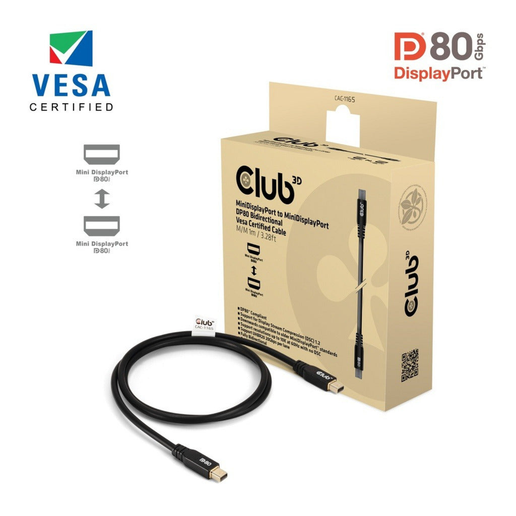 Club 3D Mini DisplayPort til Mini DisplayPort DP80 tovejskabel (sort, 1 meter, Vesa-certificeret)