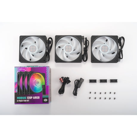 Cooler master mobius 120p argb 120x120x25 kabinet blæsere (sort, 3 stk, 120 x 120 x 25 mm, pwm)