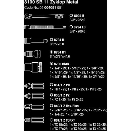 Wera 8100 sb 11 zyklop metal skraldesæt, 3 8 værktøjssæt (sort grøn, 29 dele, metal skralde med firkantet drev)