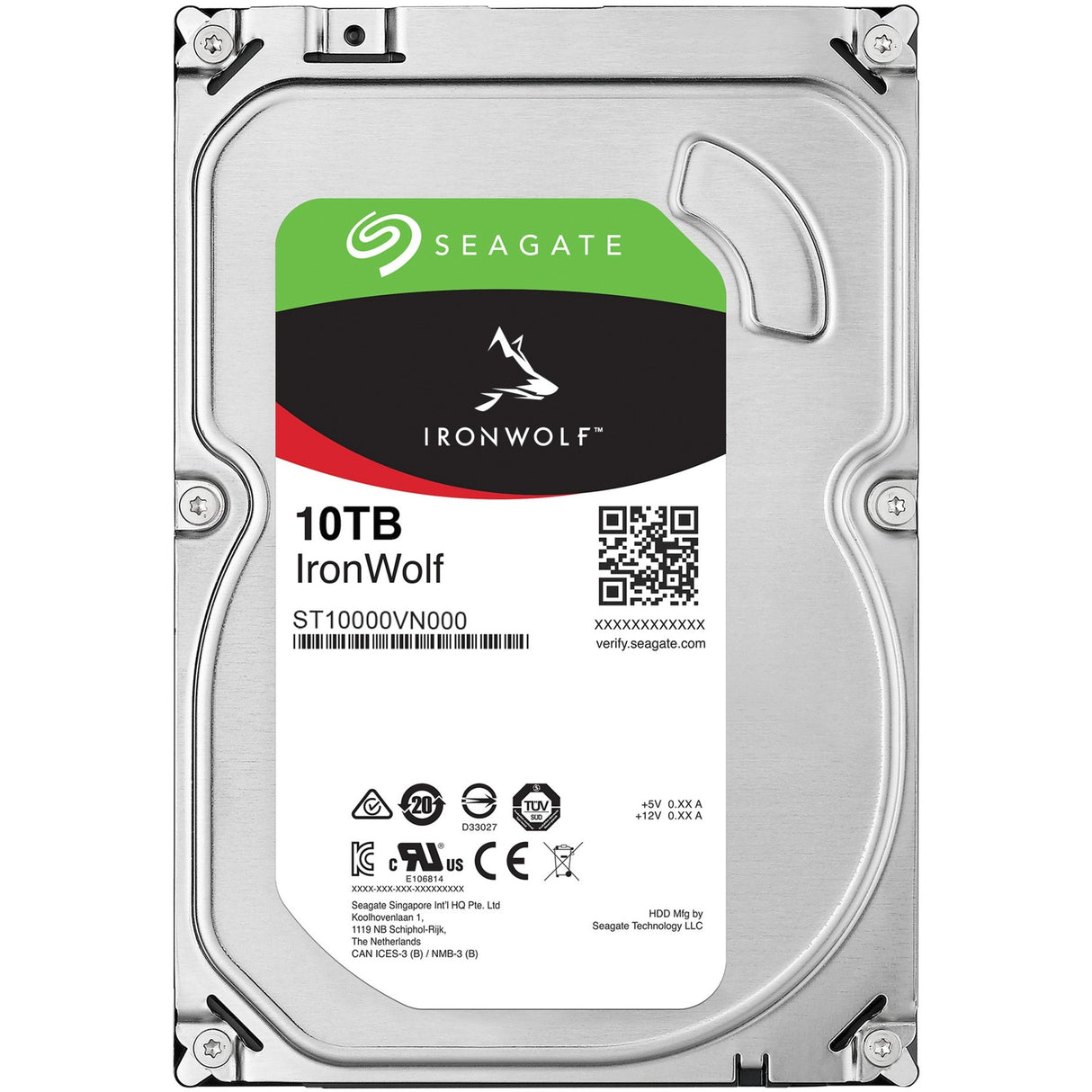 Seagate ironwolf, 10 tb harde schijf (st10000vn000, sata 600, 24 7)