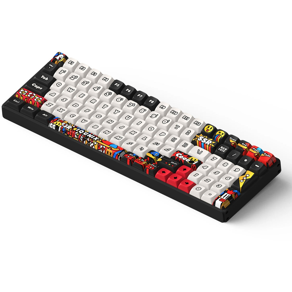 Iqunix f97 graffiti-dagbog trådløst mekanisk tastatur (sort, us-layout (qwerty), cherry mx brown, 96%, rgb-lysdioder, hot-swappable, pbt, 2.4ghz | bluetooth 5.1 | usb-c)