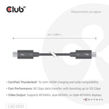 Club 3d thunderbolt 5 certificeret 8k240hz kabel (sort, data 80 120 gbps, epr 240 watt, 1 meter)